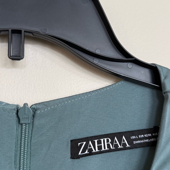 Zahraa The Label Long Sleeve Smocked Tiered Maxi Dress in French Blue Satin - Picture 3 of 8